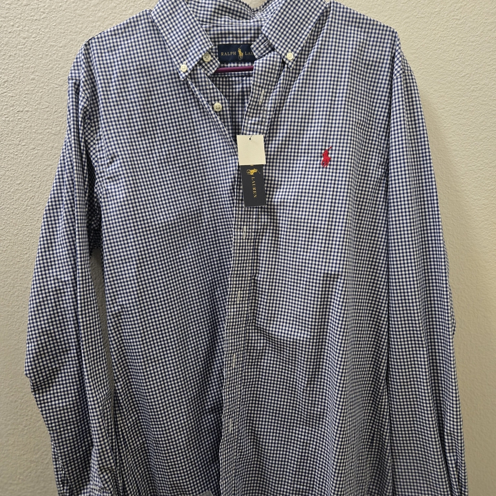 Ralph Lauren Men's Black and White Checkered Shirt